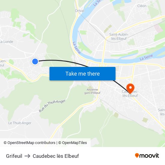Grifeuil to Caudebec lès Elbeuf map