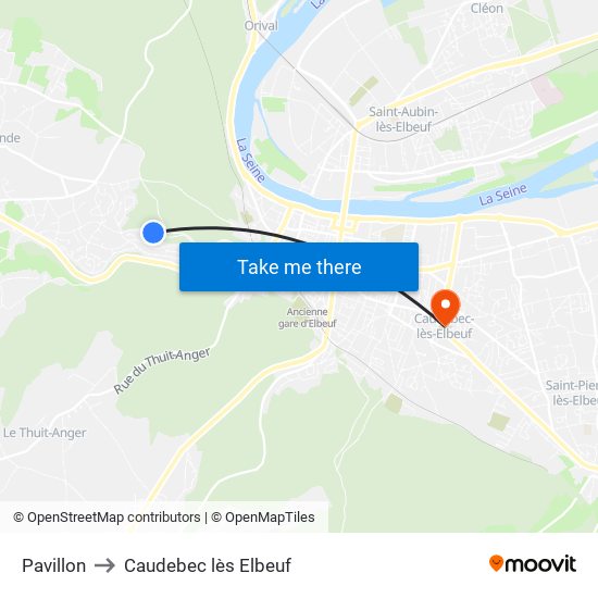 Pavillon to Caudebec lès Elbeuf map