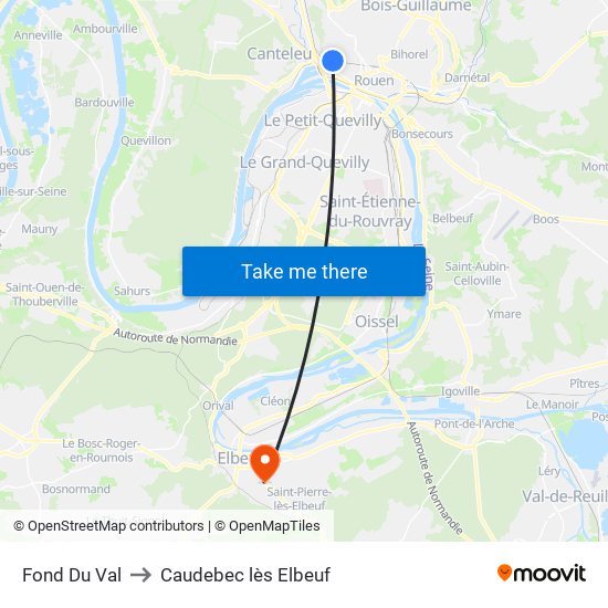 Fond Du Val to Caudebec lès Elbeuf map