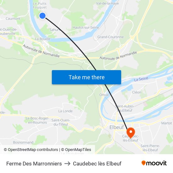 Ferme Des Marronniers to Caudebec lès Elbeuf map