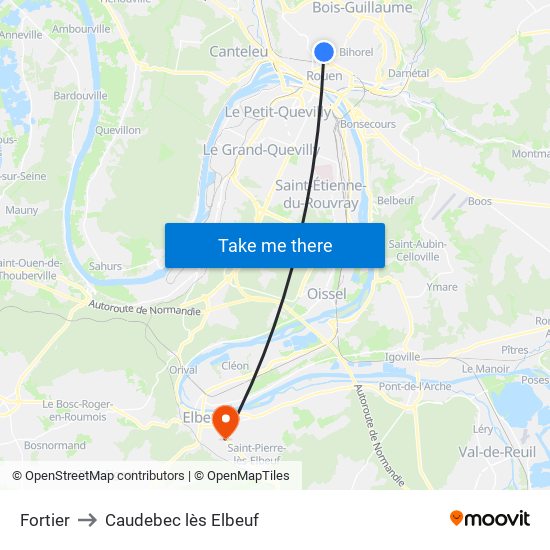 Fortier to Caudebec lès Elbeuf map