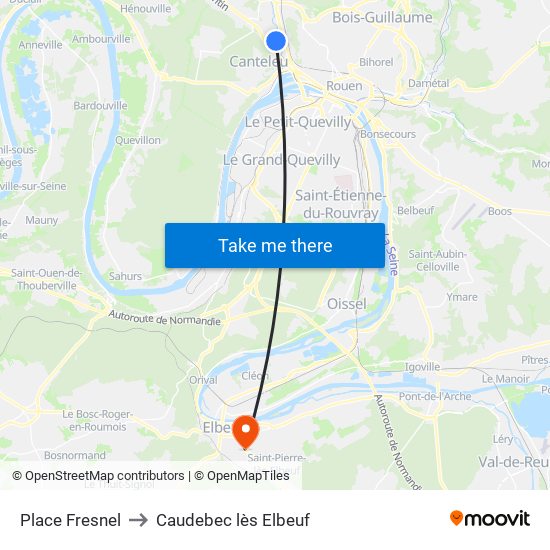 Place Fresnel to Caudebec lès Elbeuf map