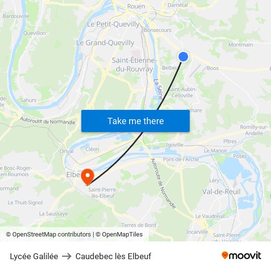 Lycée Galilée to Caudebec lès Elbeuf map