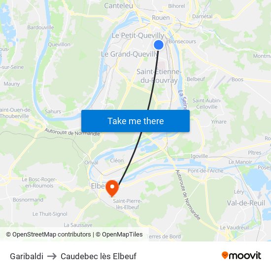 Garibaldi to Caudebec lès Elbeuf map