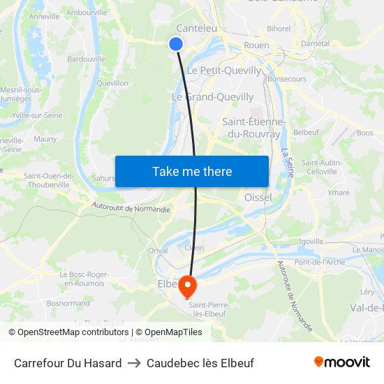 Carrefour Du Hasard to Caudebec lès Elbeuf map