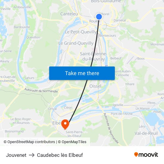 Jouvenet to Caudebec lès Elbeuf map