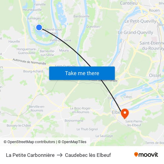 La Petite Carbonnière to Caudebec lès Elbeuf map