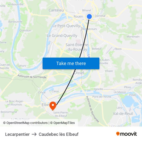 Lecarpentier to Caudebec lès Elbeuf map