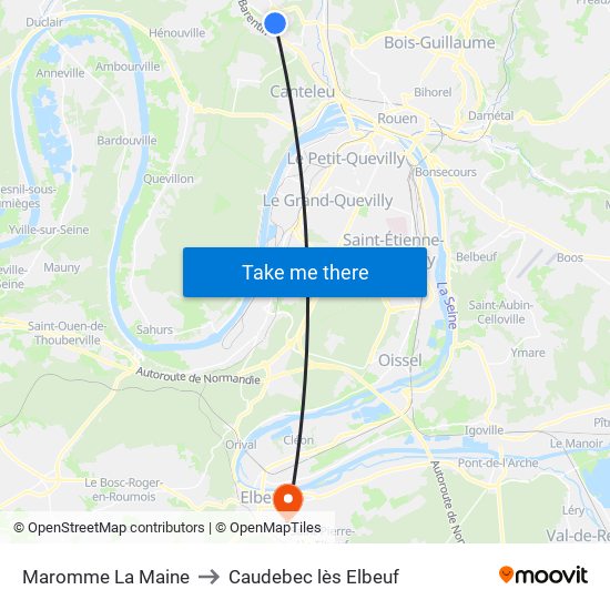 Maromme La Maine to Caudebec lès Elbeuf map