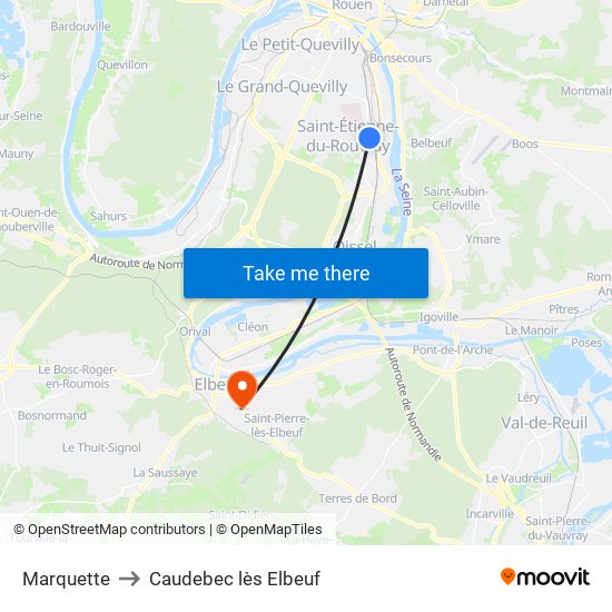 Marquette to Caudebec lès Elbeuf map
