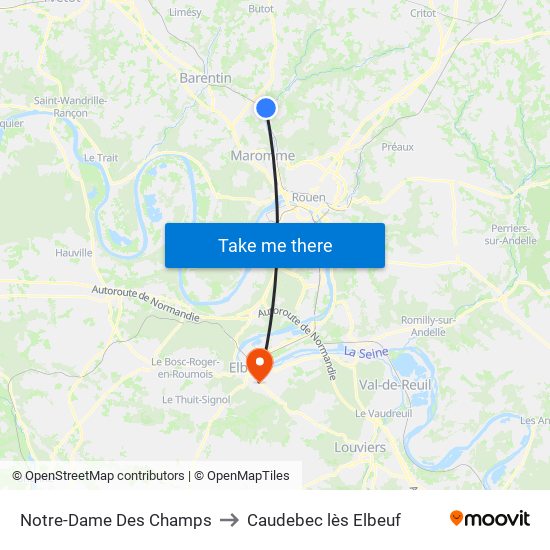 Notre-Dame Des Champs to Caudebec lès Elbeuf map