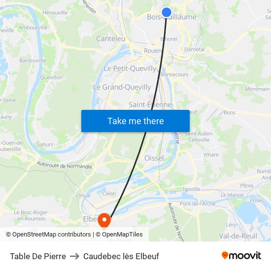 Table De Pierre to Caudebec lès Elbeuf map