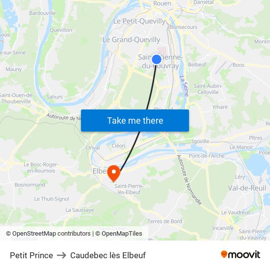 Petit Prince to Caudebec lès Elbeuf map