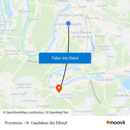 Provinces to Caudebec lès Elbeuf map