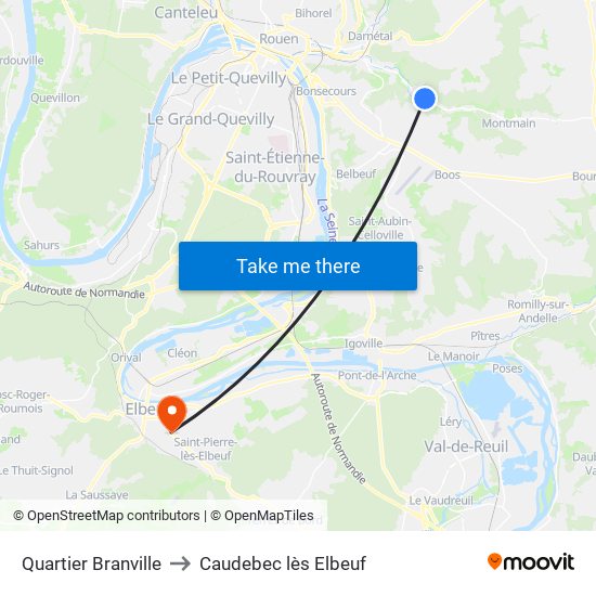 Quartier Branville to Caudebec lès Elbeuf map