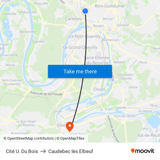 Cité U. Du Bois to Caudebec lès Elbeuf map