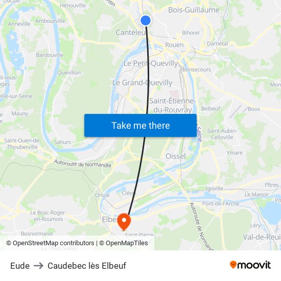 Eude to Caudebec lès Elbeuf map