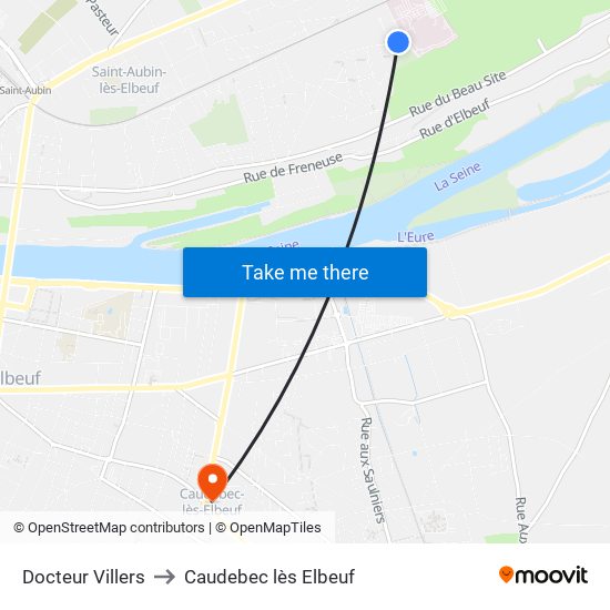 Docteur Villers to Caudebec lès Elbeuf map