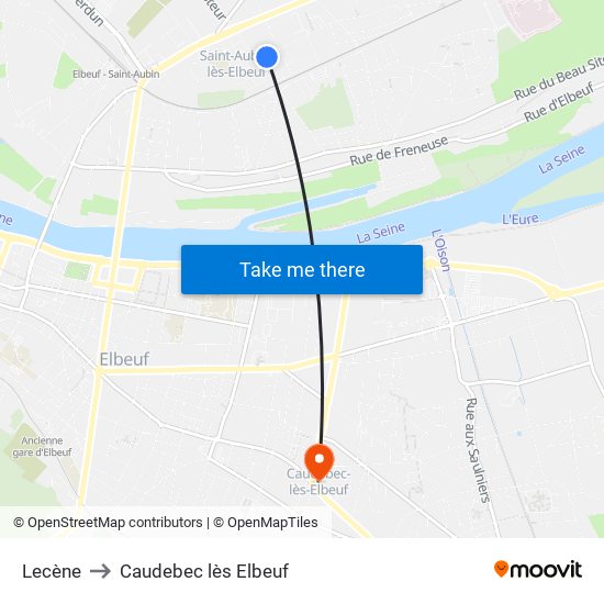 Lecène to Caudebec lès Elbeuf map