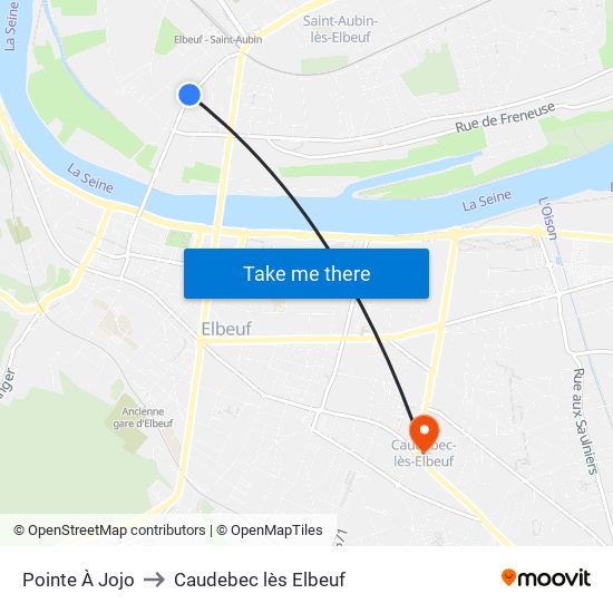 Pointe À Jojo to Caudebec lès Elbeuf map