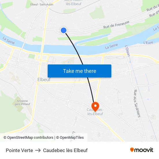 Pointe Verte to Caudebec lès Elbeuf map