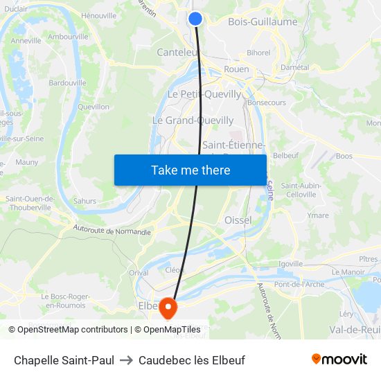 Chapelle Saint-Paul to Caudebec lès Elbeuf map