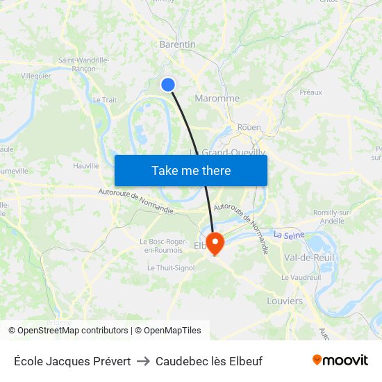 École Jacques Prévert to Caudebec lès Elbeuf map