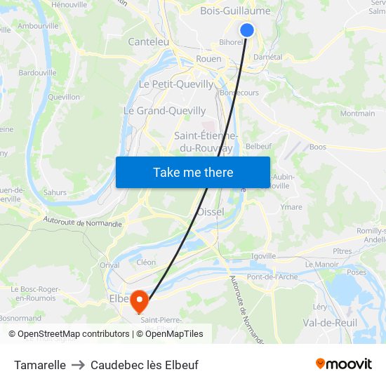 Tamarelle to Caudebec lès Elbeuf map