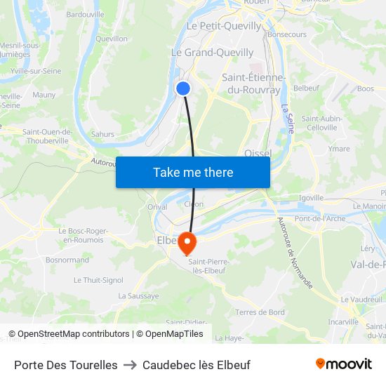 Porte Des Tourelles to Caudebec lès Elbeuf map