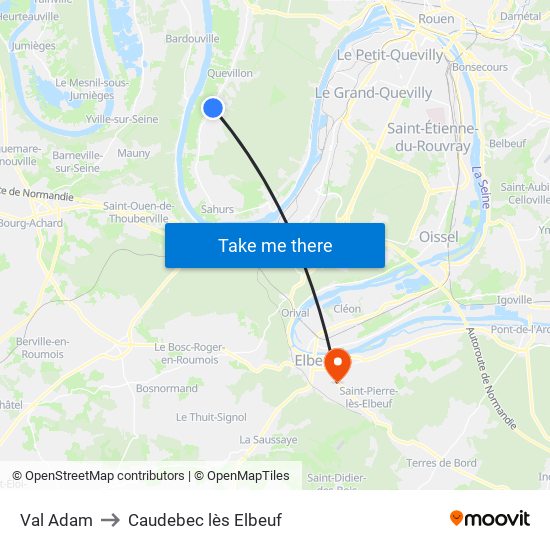 Val Adam to Caudebec lès Elbeuf map