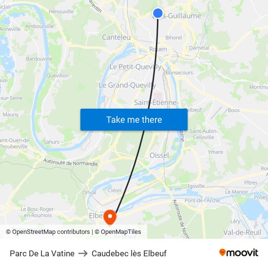 Parc De La Vatine to Caudebec lès Elbeuf map