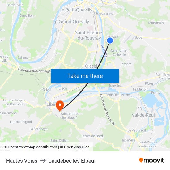 Hautes Voies to Caudebec lès Elbeuf map