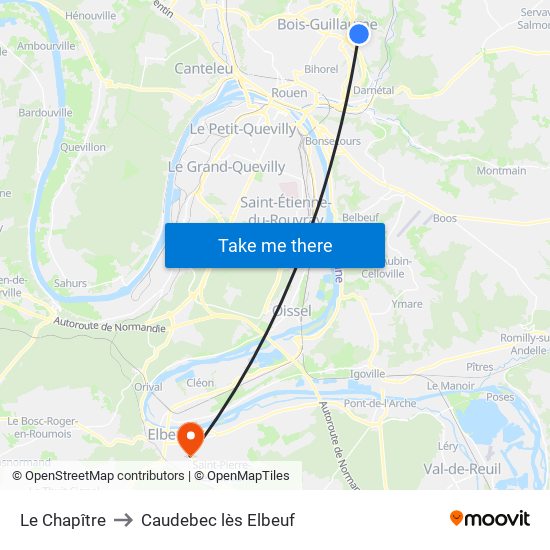 Le Chapître to Caudebec lès Elbeuf map