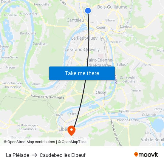 La Pléiade to Caudebec lès Elbeuf map