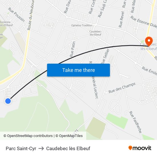 Parc Saint-Cyr to Caudebec lès Elbeuf map