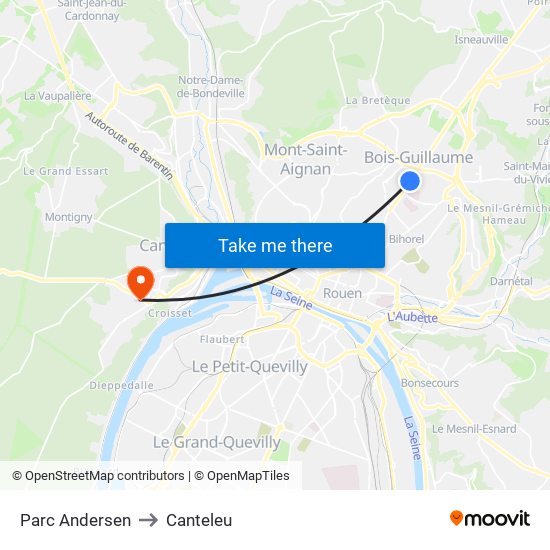Parc Andersen to Canteleu map