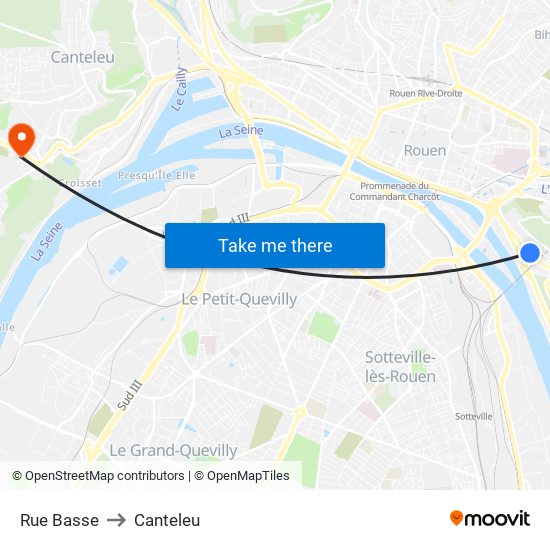 Rue Basse to Canteleu map