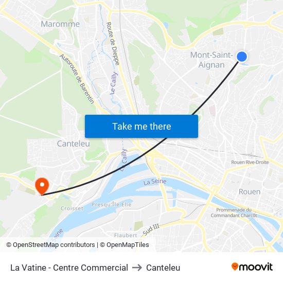 La Vatine - Centre Commercial to Canteleu map