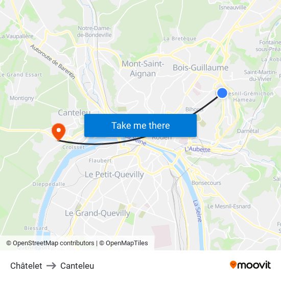 Châtelet to Canteleu map