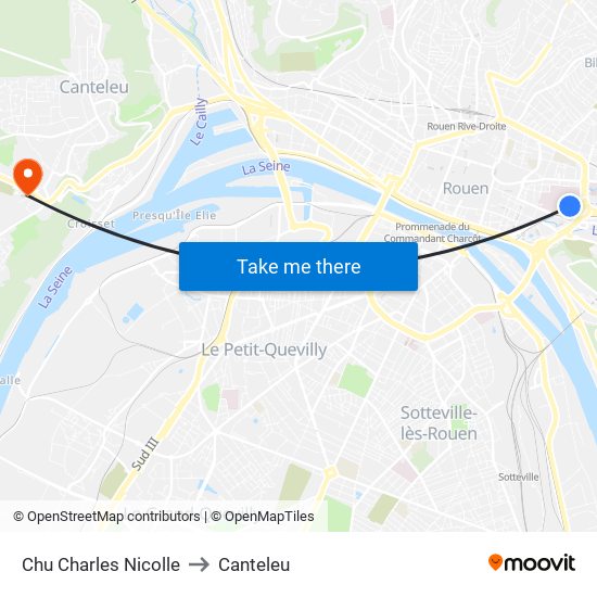 Chu Charles Nicolle to Canteleu map