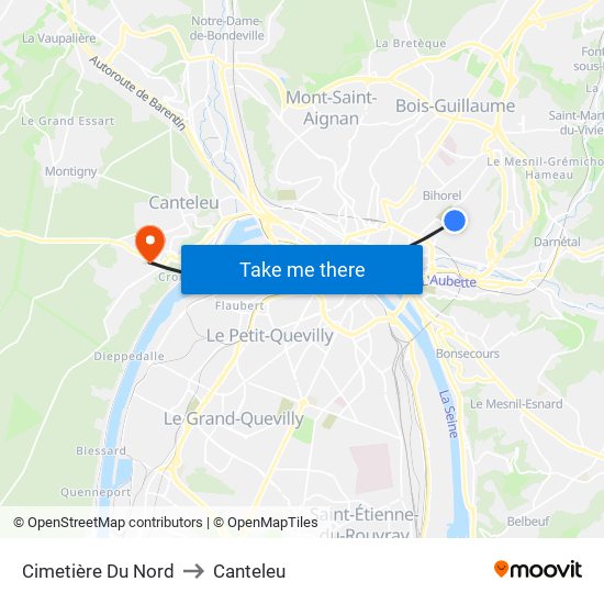 Cimetière Du Nord to Canteleu map