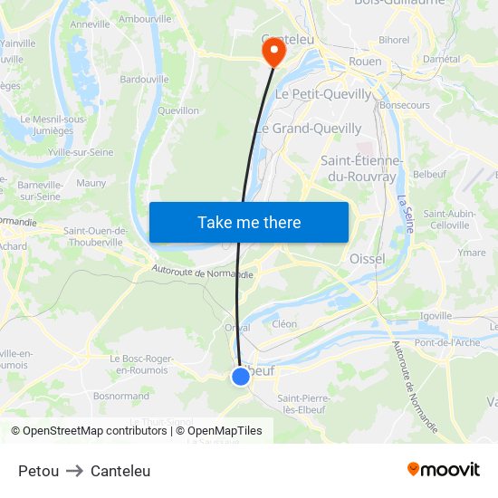 Petou to Canteleu map