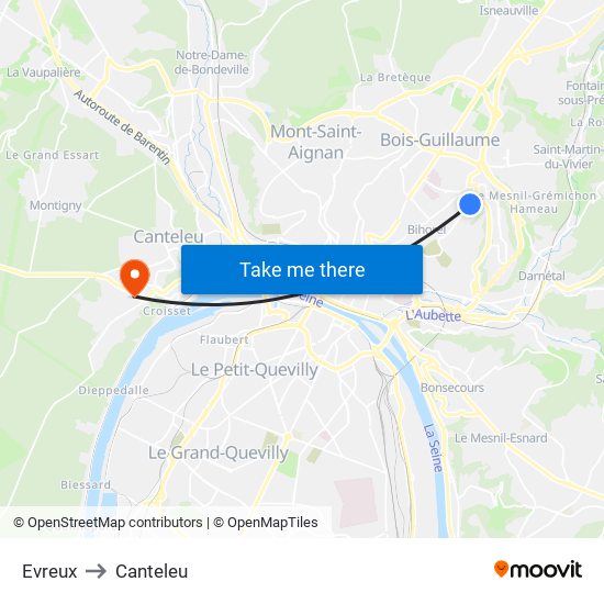 Evreux to Canteleu map