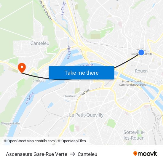 Ascenseurs Gare-Rue Verte to Canteleu map