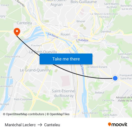 Maréchal Leclerc to Canteleu map