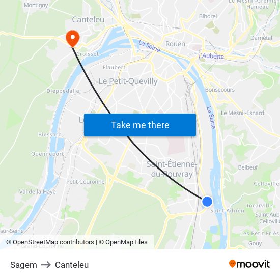 Sagem to Canteleu map