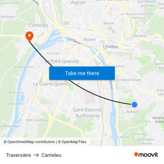 Traversière to Canteleu map