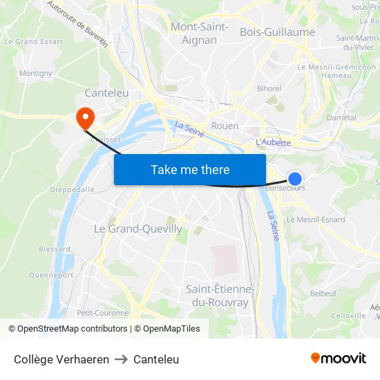 Collège Verhaeren to Canteleu map