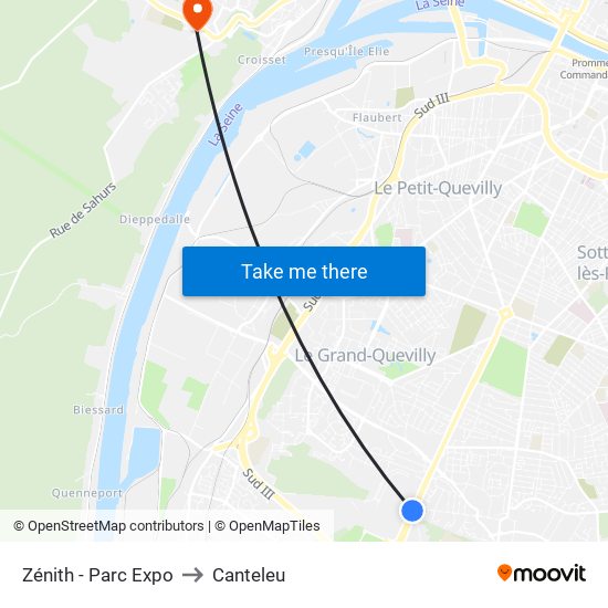 Zénith - Parc Expo to Canteleu map