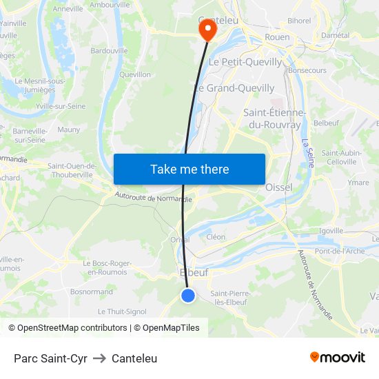 Parc Saint-Cyr to Canteleu map